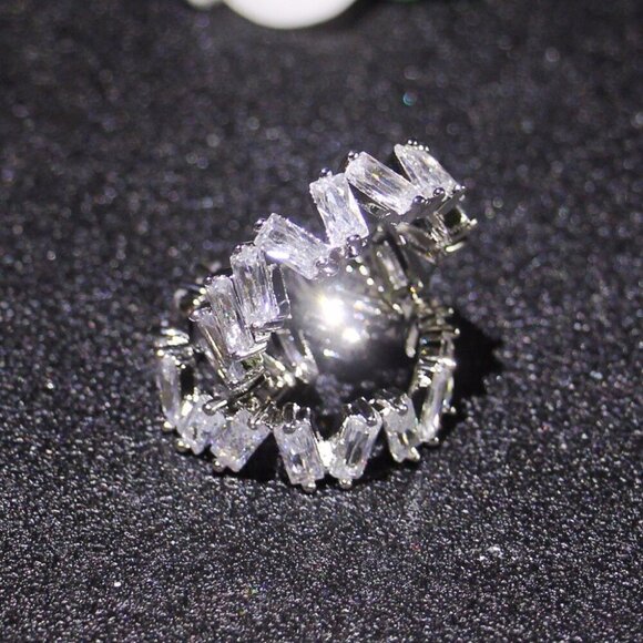 🔥Shiny Irregular Rectangle Gems Full Around Zircon Silver Eternity Ring, K804 - Picture 4 of 4